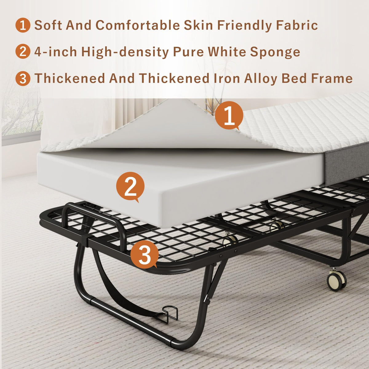 Folding Bed with Mattress, Memory Foam, Metal Frame L260823
