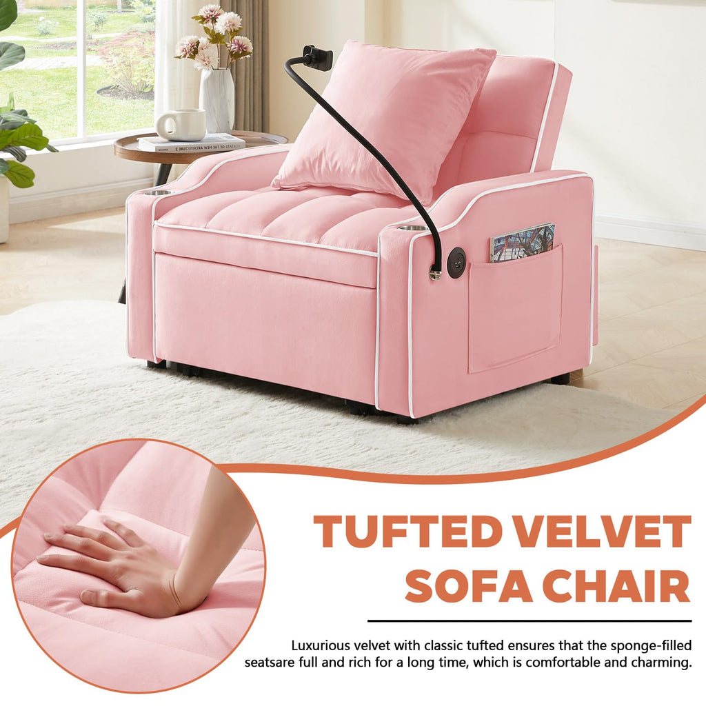 Pink Velvet Convertible Sleeper Chair L515