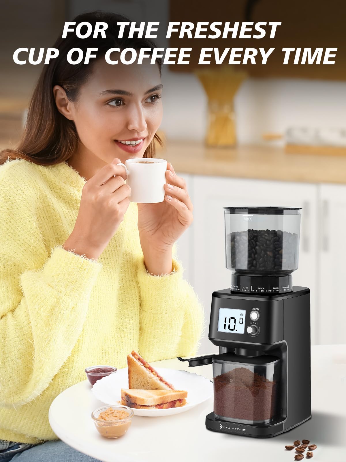 Conical Burr Espresso Coffee Grinder, 51 Settings, Stainless Steel F231