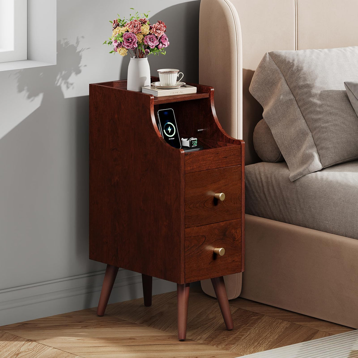 Slim Narrow Nightstand with Drawer Y42693