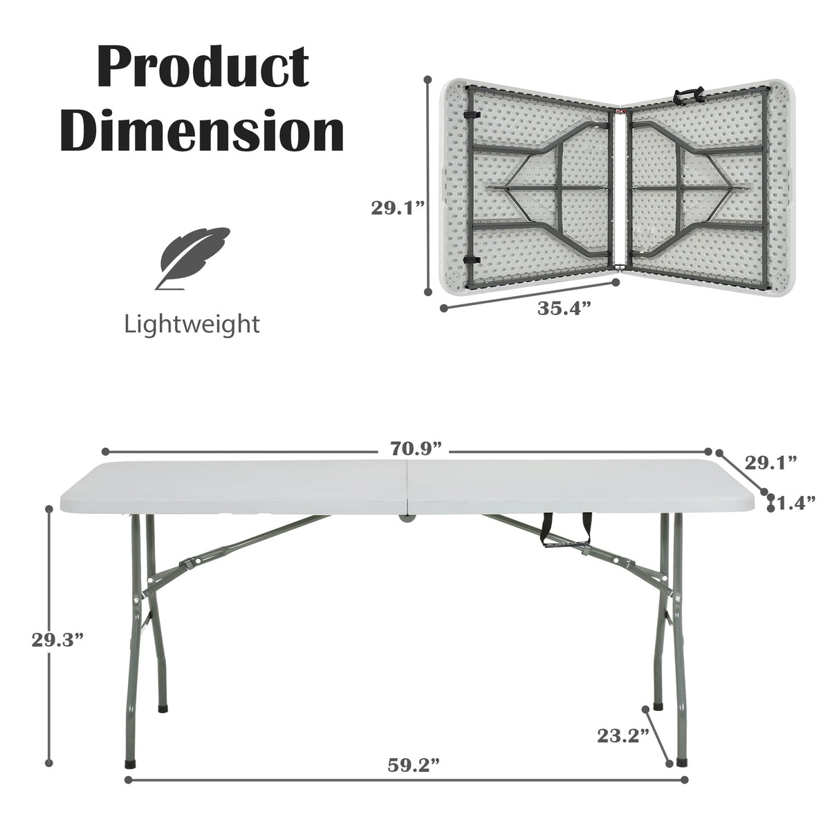 Portable Folding Table 6 FT Long with Handle White F4680