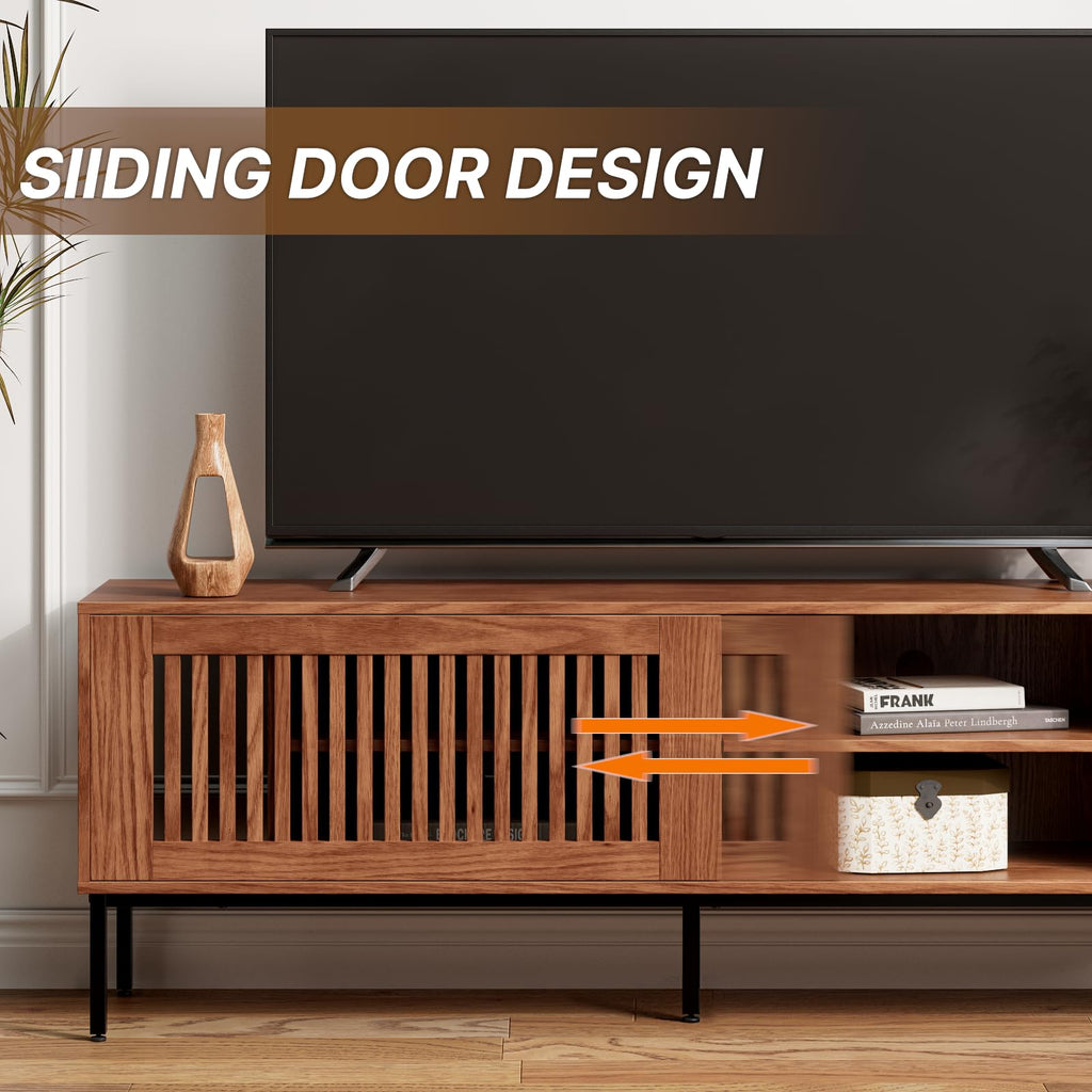 Farmhouse TV Stand for 65-70 Inch TVs with Sliding Barn Door Y22629