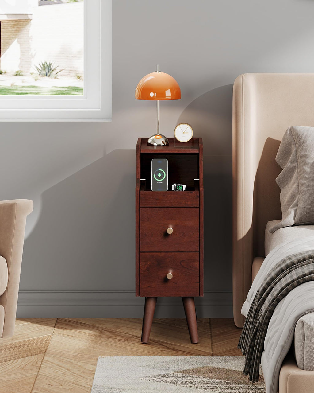 Slim Narrow Nightstand with Drawer Y42693