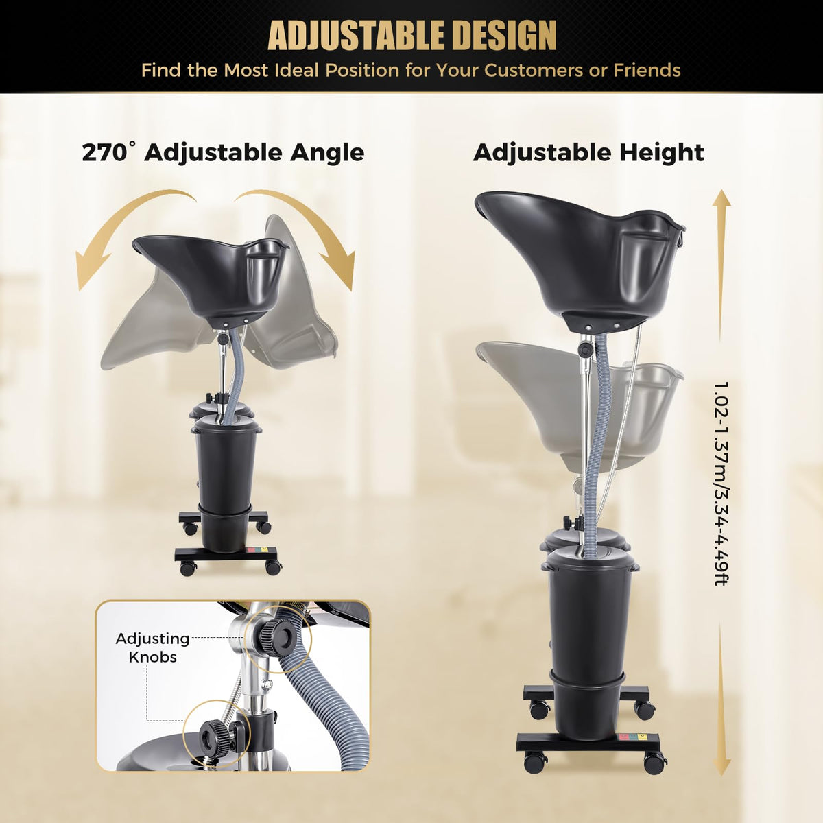 Portable Shampoo Bowl with Adjustable Height and Downspout Z1744