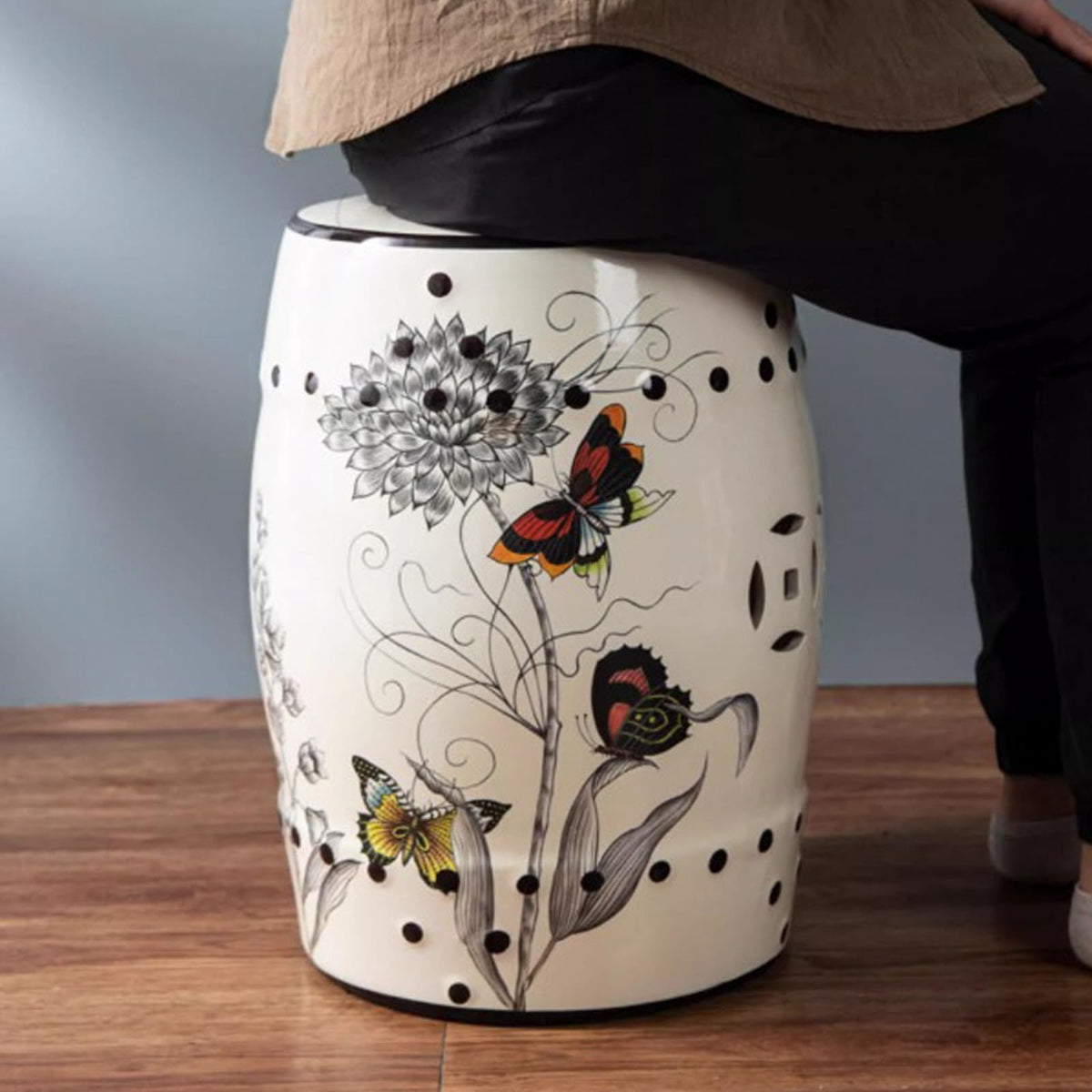 Glazed Ceramic Decorative Garden Stool 28x28x46cm E3372