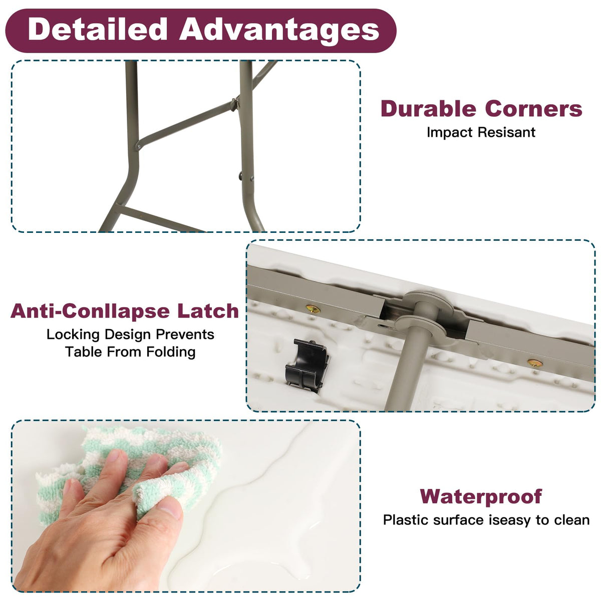 6FT White Folding Plastic Utility Table with Carrying Handle D134628