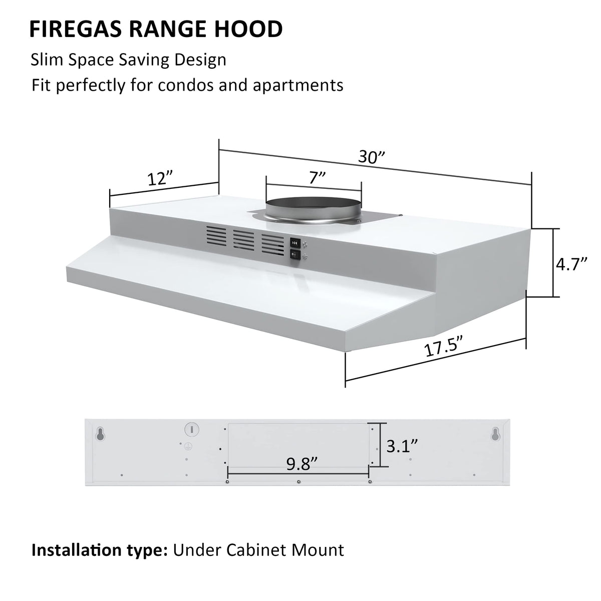 White 30 inch Under Cabinet Range Hood B80622