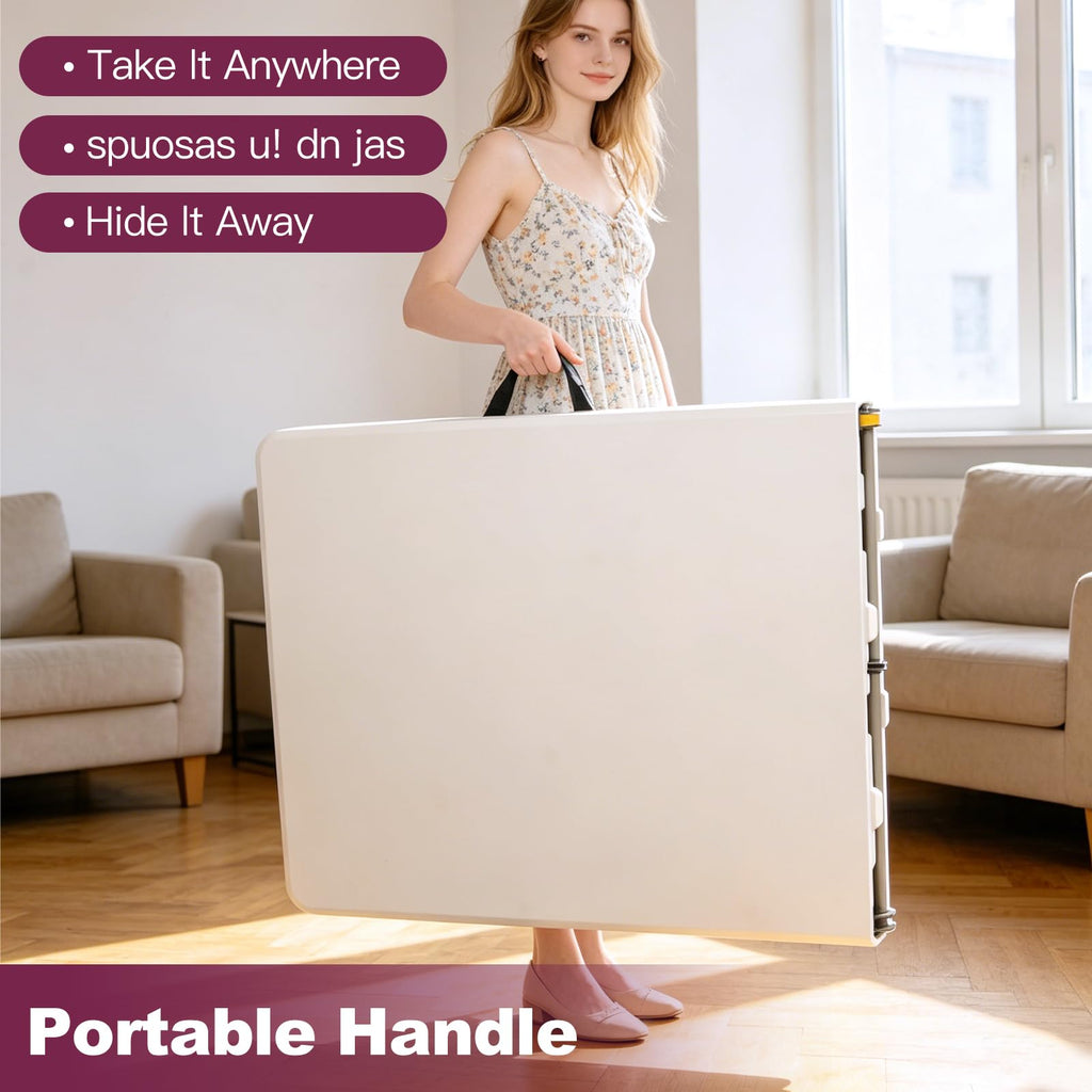 6FT White Folding Plastic Utility Table with Carrying Handle D134628