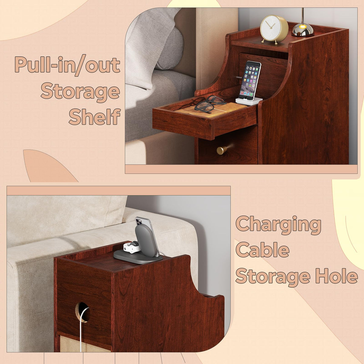 Slim Narrow Nightstand with Drawer Y42693