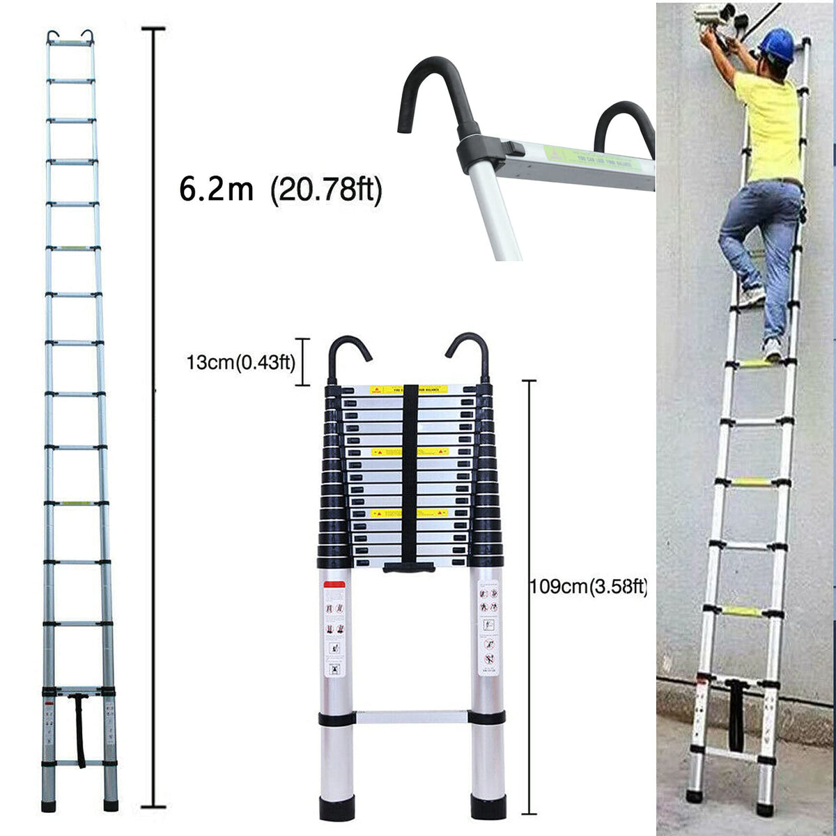 20.34 FT Aluminum Telescoping Ladder 330 Lb Capacity U528