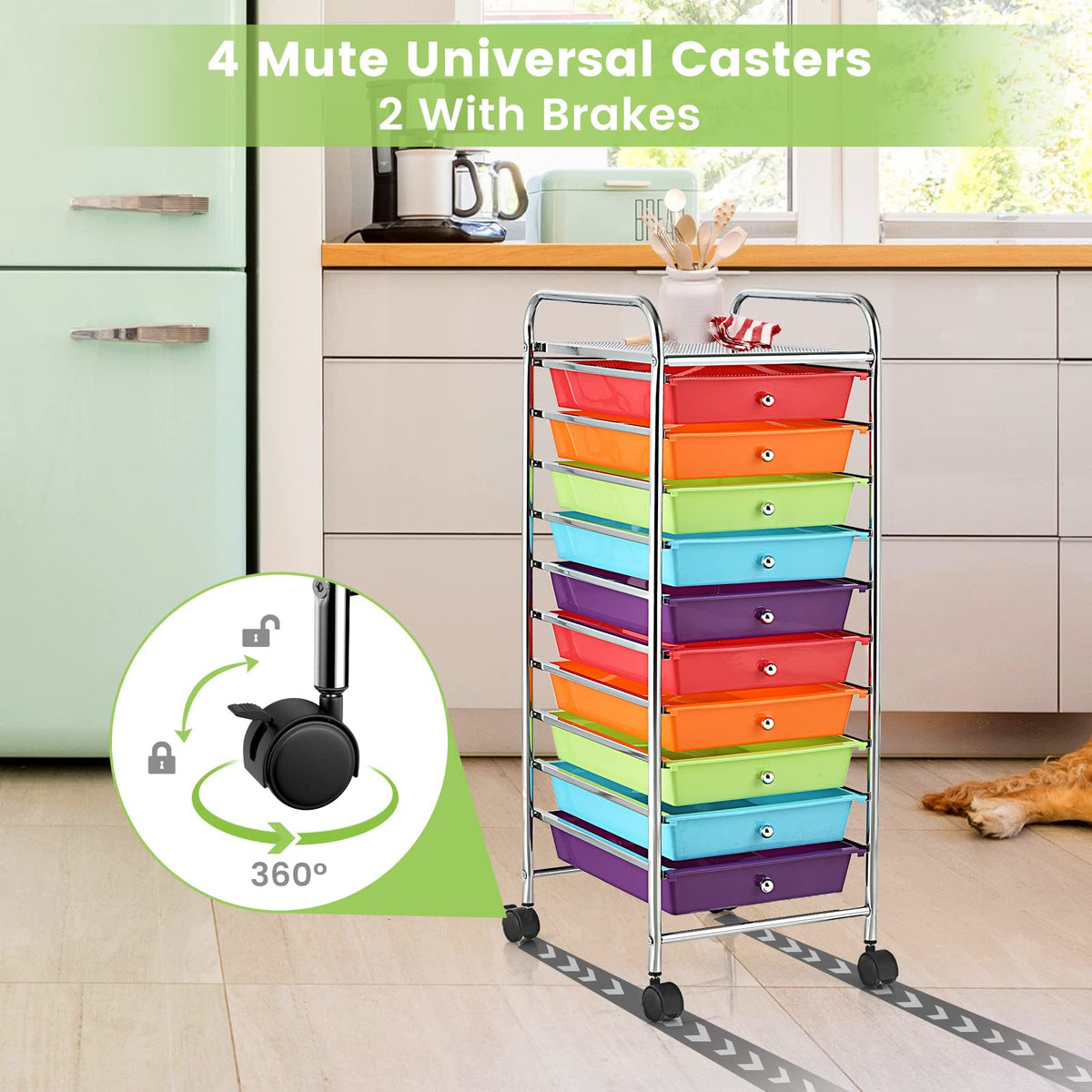 10 Drawer Rolling Storage Cart with Steel Frame K2707