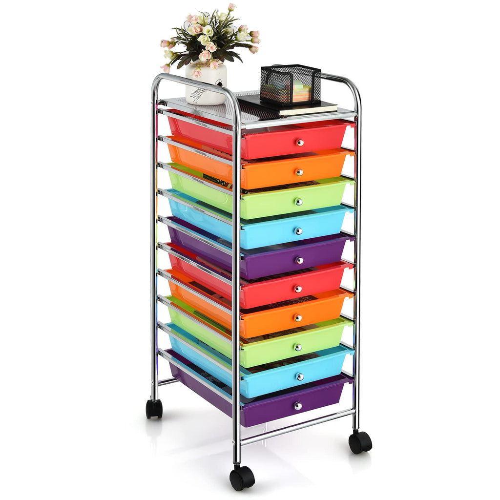 10 Drawer Rolling Storage Cart with Steel Frame K2707