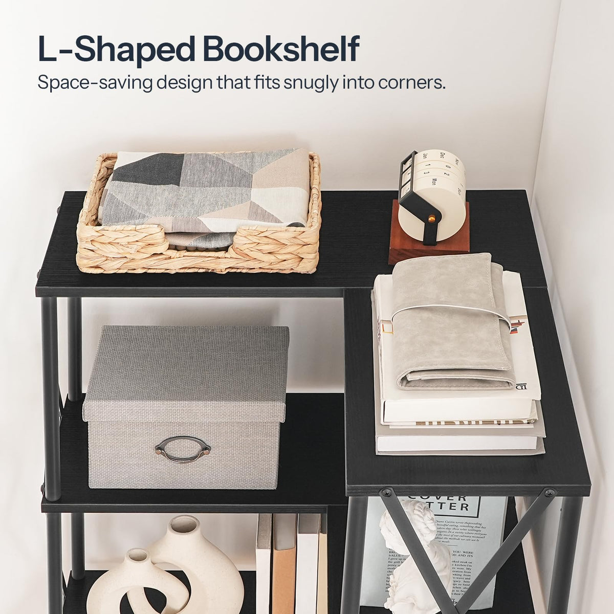 Black 5-Tier L-Shaped Corner Bookshelf B45278