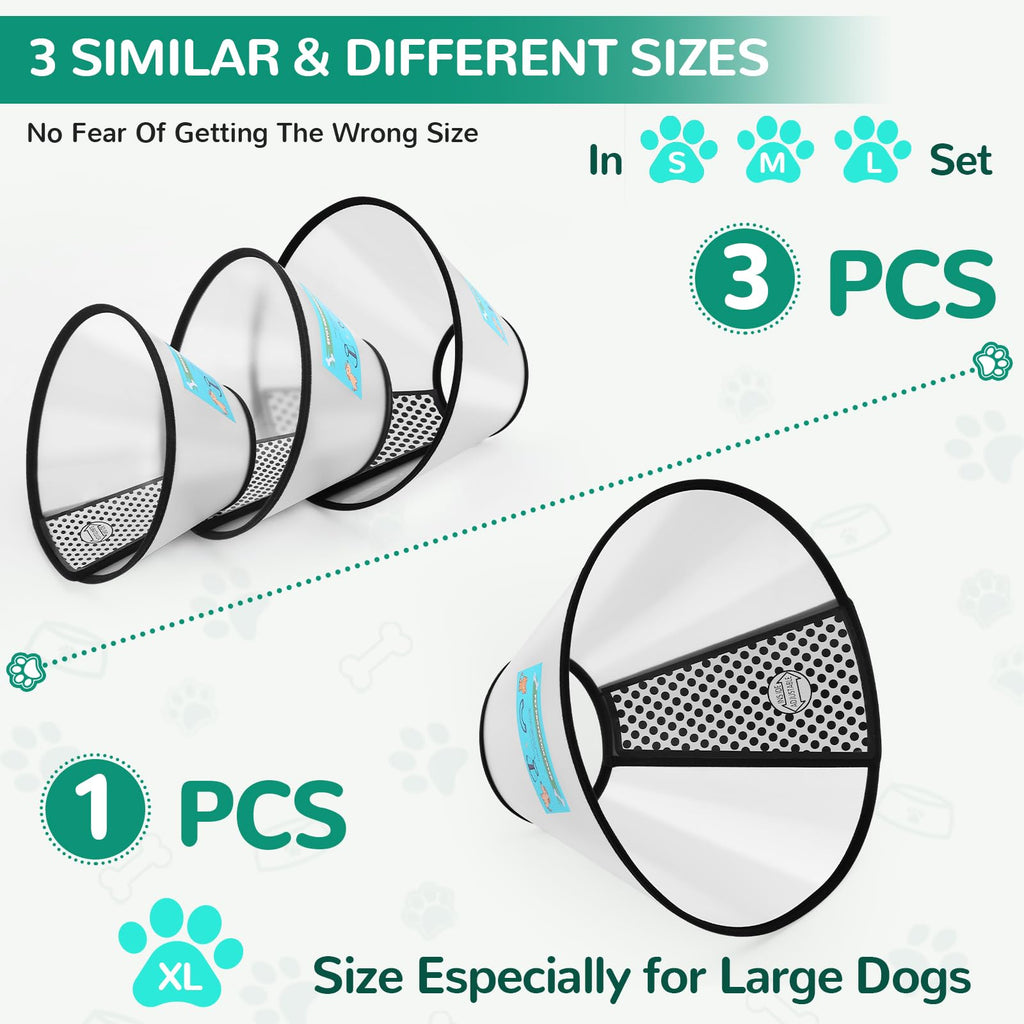 Soft Dog Cone Collar, 3 PCS Adjustable Flexible Plastic E-Collar Z66095