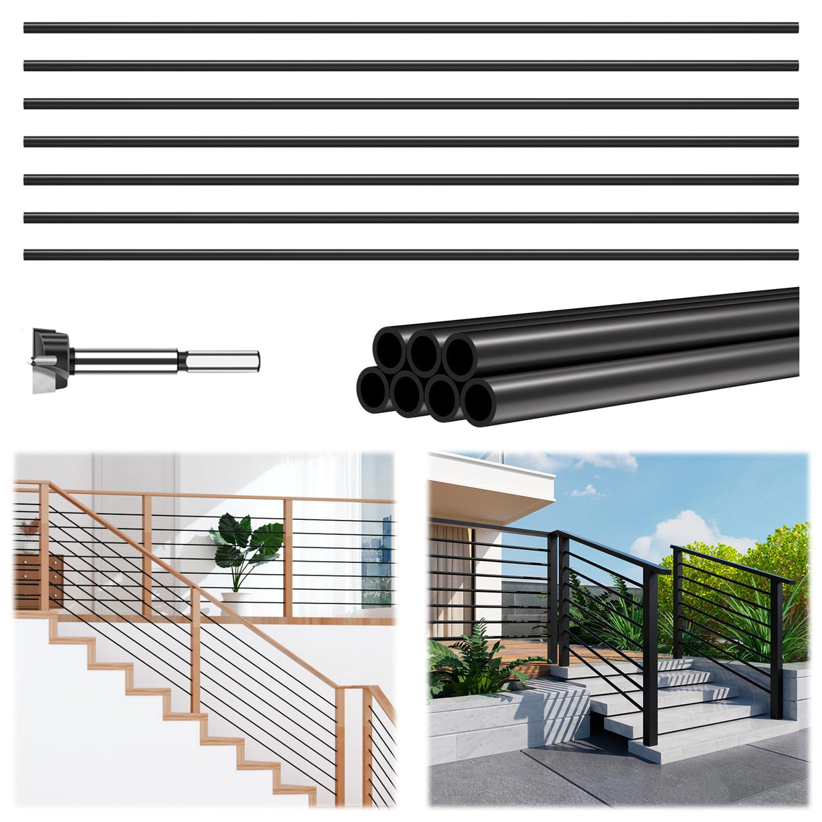 7 Pack 6 FT x 5/8 inch Aluminum Horizontal Baluster with Drill Bit T328848