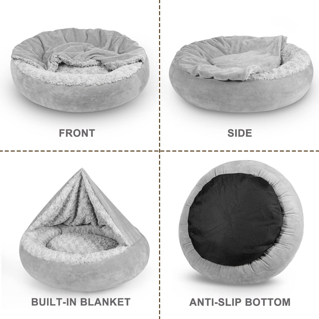 Hooded Blanket Donut Round Dog Bed 23 inch D568155