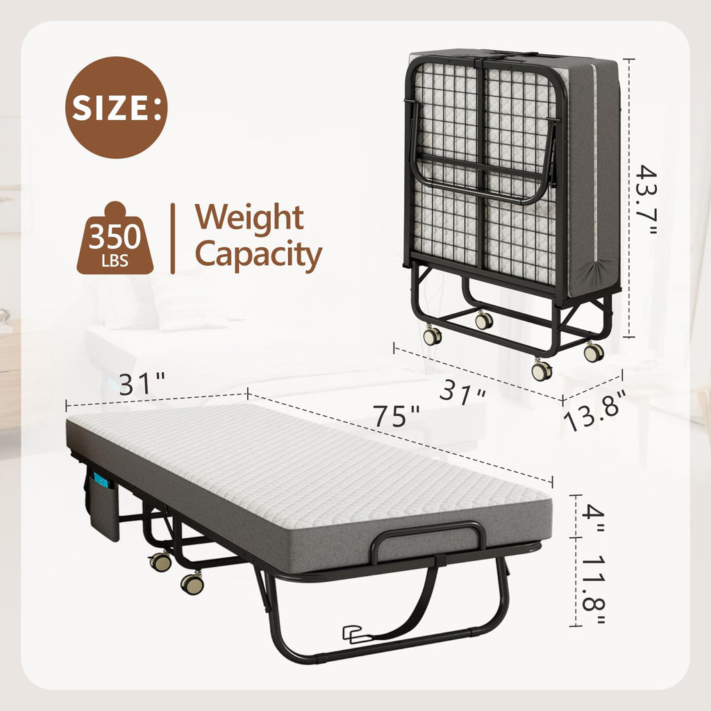 Folding Bed with Mattress, Memory Foam, Metal Frame L260823