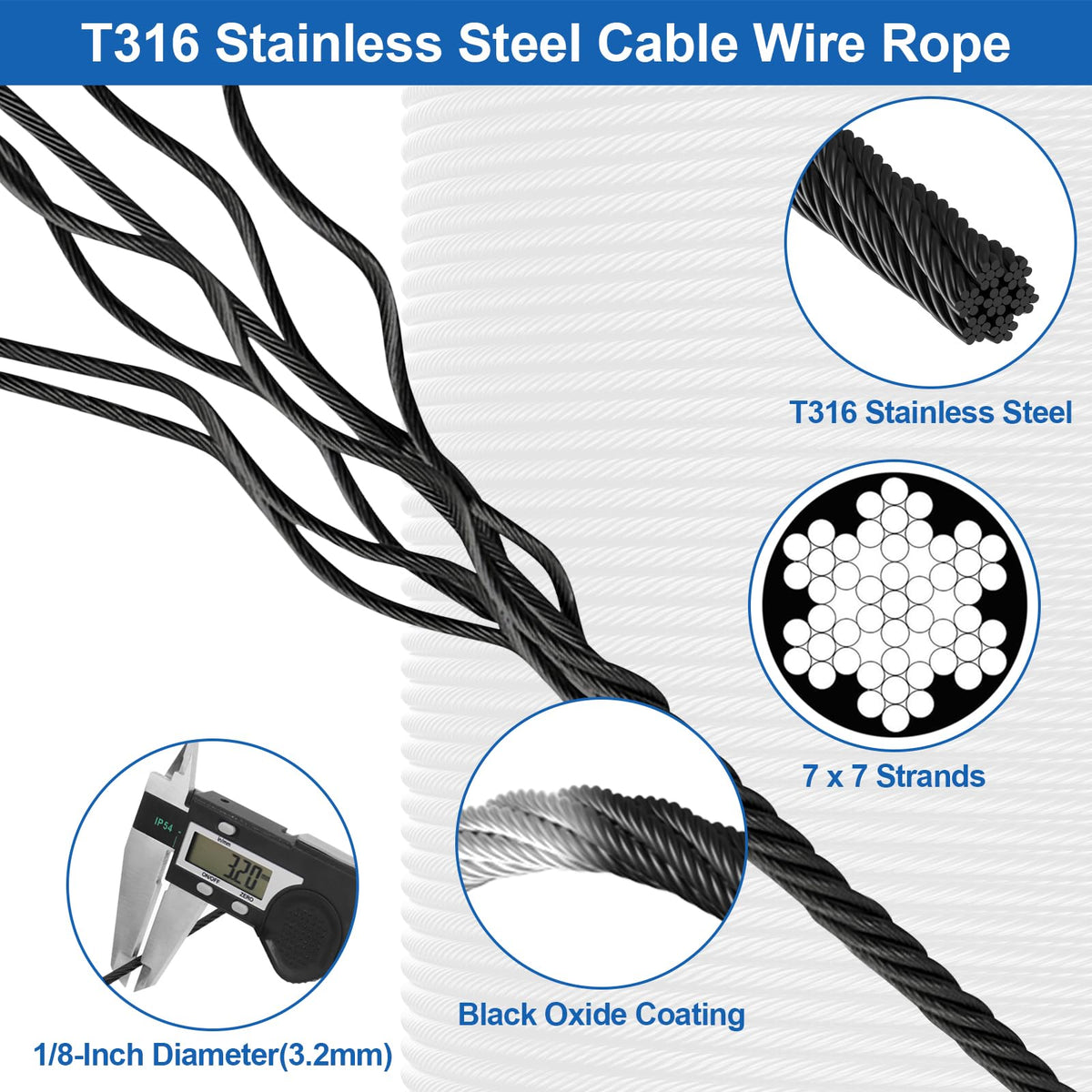 T316 Marine Grade 1/8" Stainless Steel Cable Kit with Cutter H31461