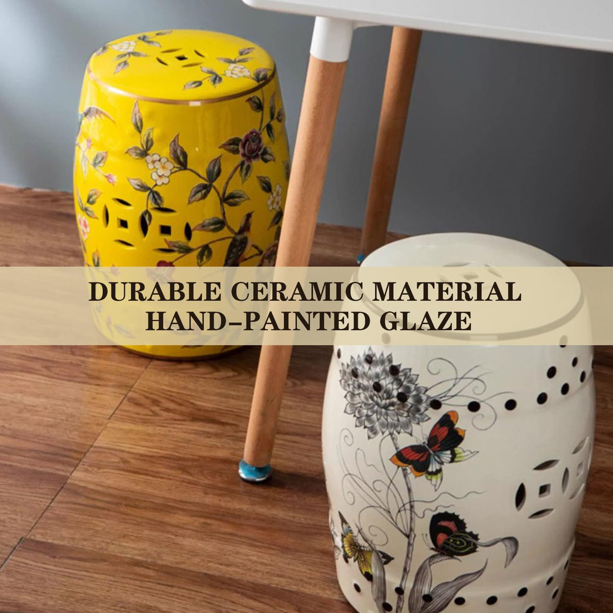 Glazed Ceramic Decorative Garden Stool 28x28x46cm E3372