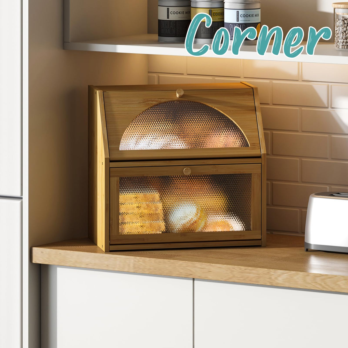 Extra Large Bamboo Wood Double Layer Bread Box A830622