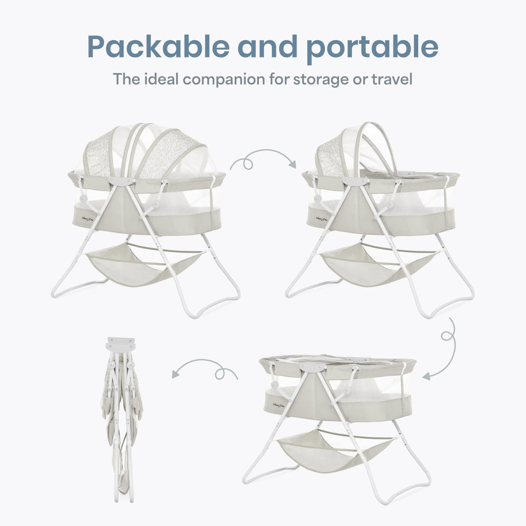 Portable Infant Bassinet, Double Mesh Canopy, Cool Grey N629