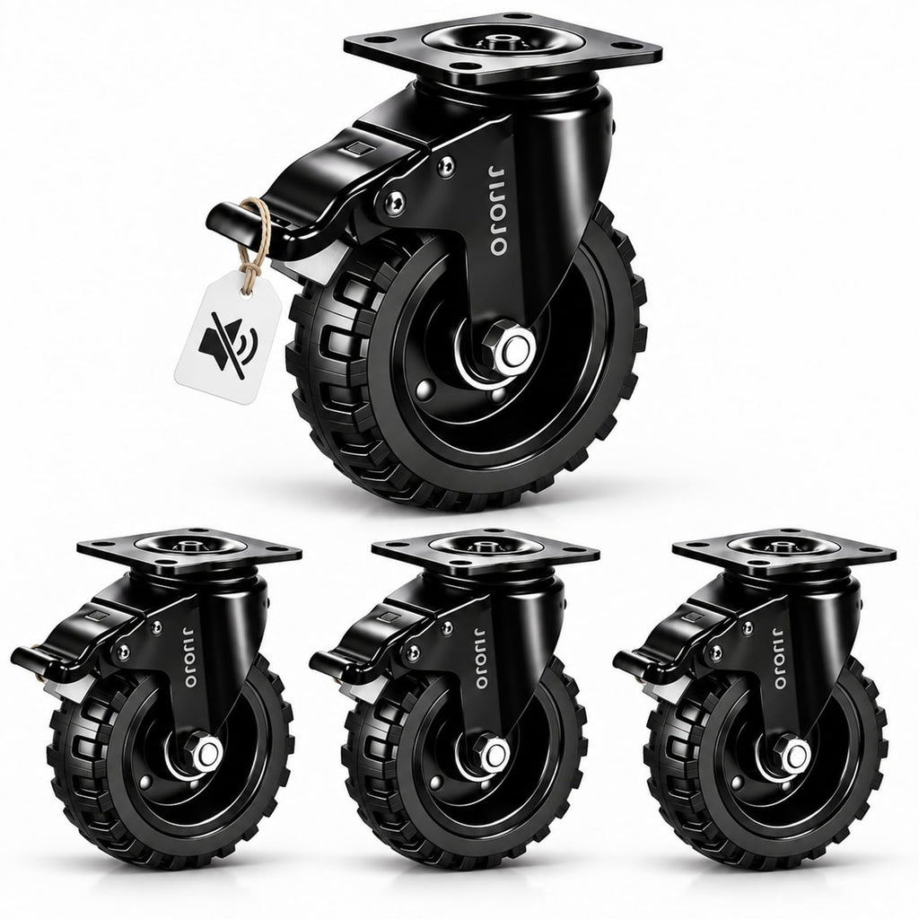 5 Inch Dual Locking Rubber Caster Wheels, 600 Lbs, 4-Pack J2754