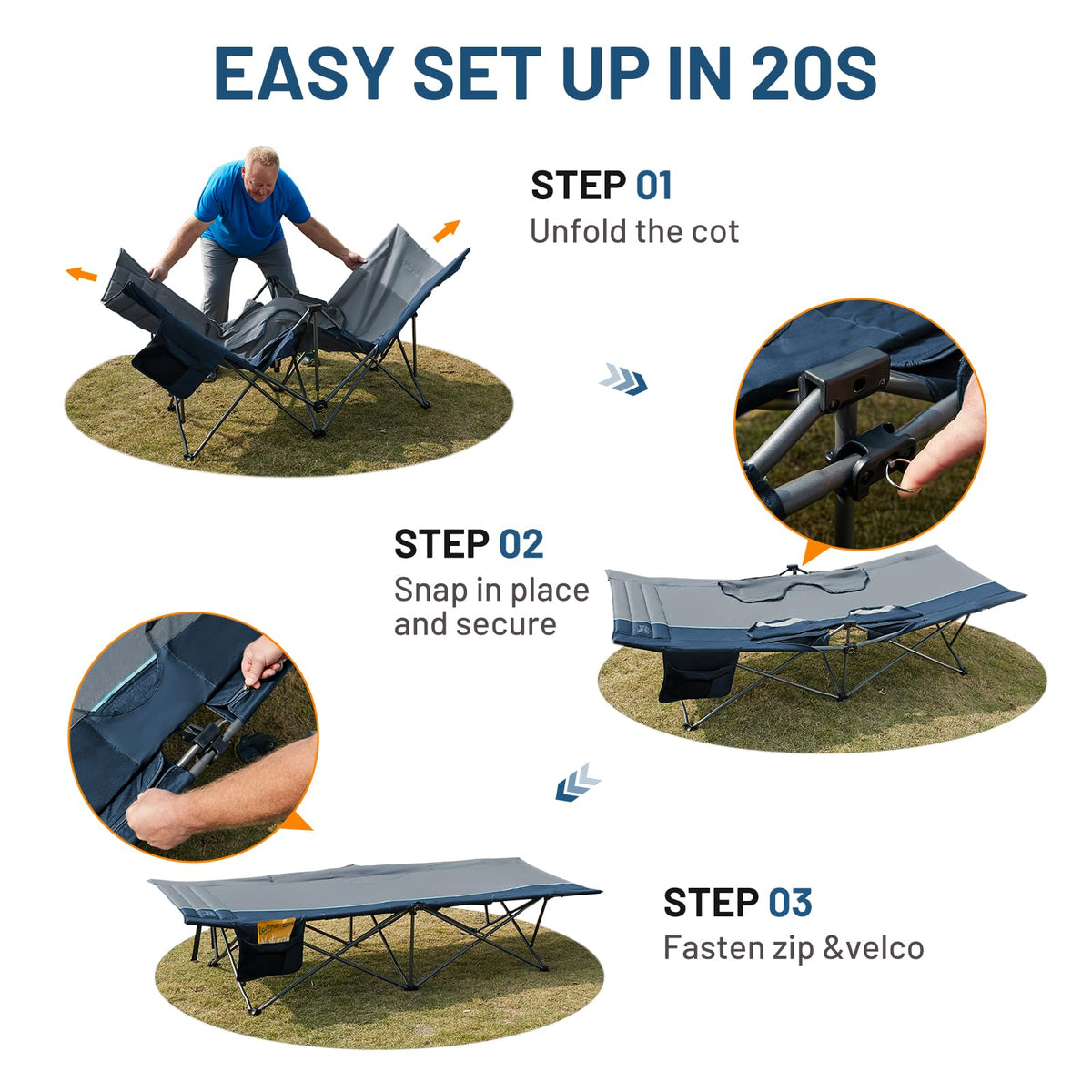 Extra Wide Heavy Duty Camping Cot with Carry Bag S1245