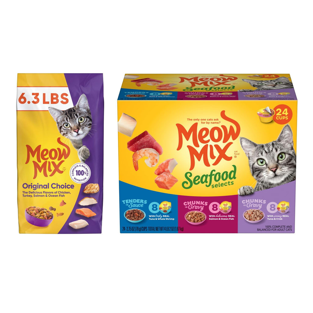 Dry Cat Food 6.3 Pound and Wet Cat Food Variety Pack 2.75 Ounce (Pack of 24) W95593