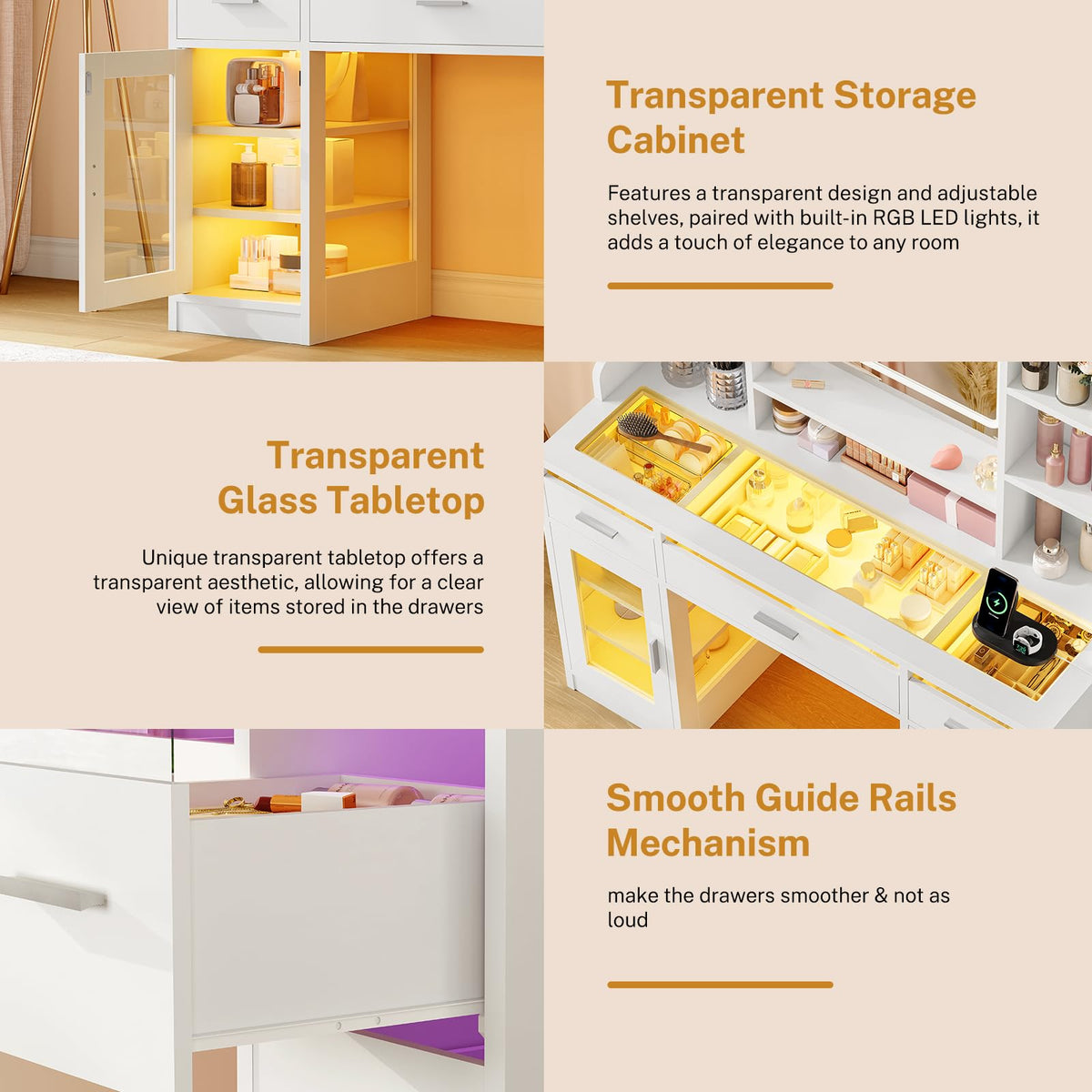 White Vanity Desk with Mirror and Lights U8686