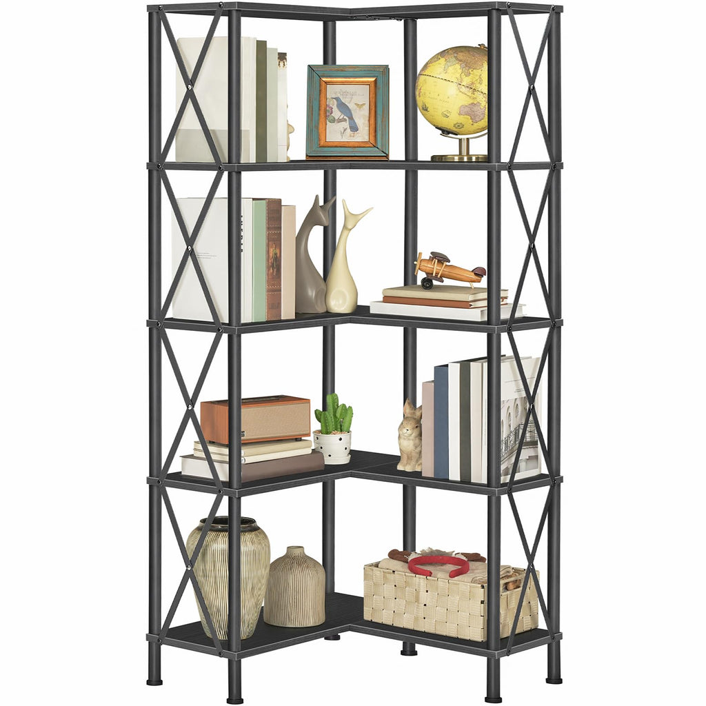 Black 5-Tier L-Shaped Corner Bookshelf B45278