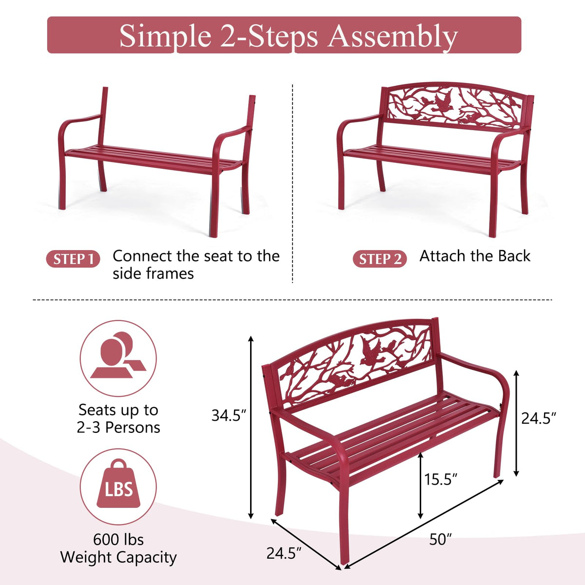 50" Outdoor Bench with Cast Iron Backrest X342