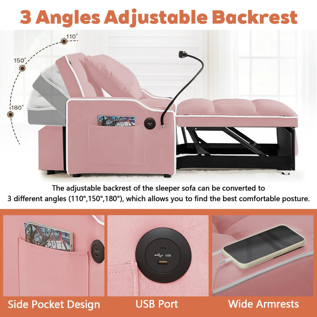 Pink Velvet Convertible Sleeper Chair L515