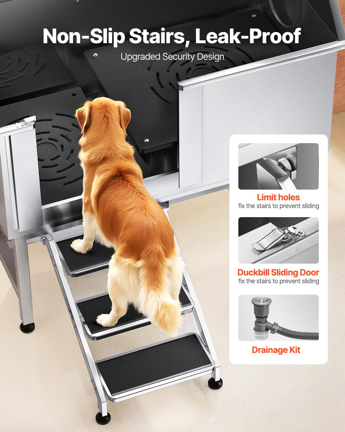 Stainless Steel 50 inch Pet Grooming Tub with Stairs N526479