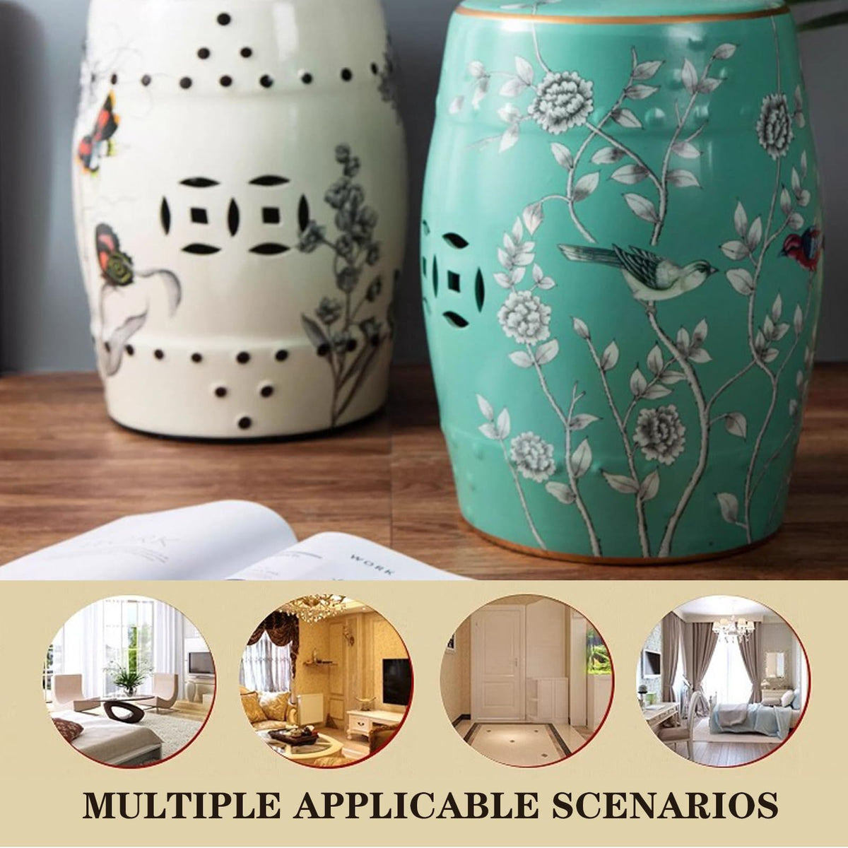 Glazed Ceramic Decorative Garden Stool 28x28x46cm E3372
