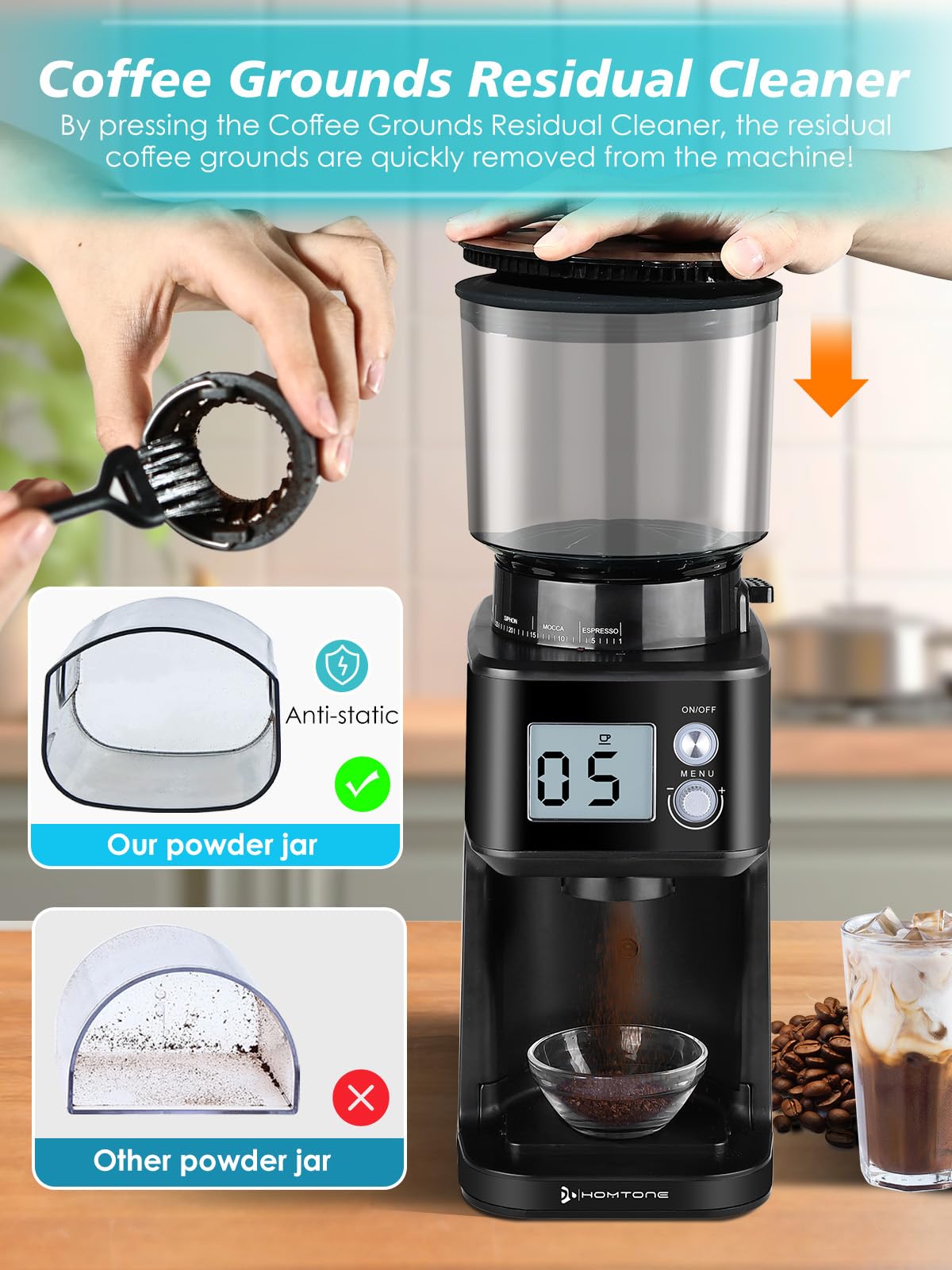 Conical Burr Espresso Coffee Grinder, 51 Settings, Stainless Steel F231