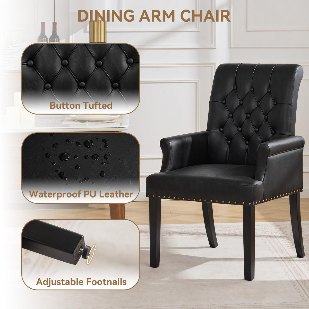 Black PU Leather Dining Chair with Arms F263