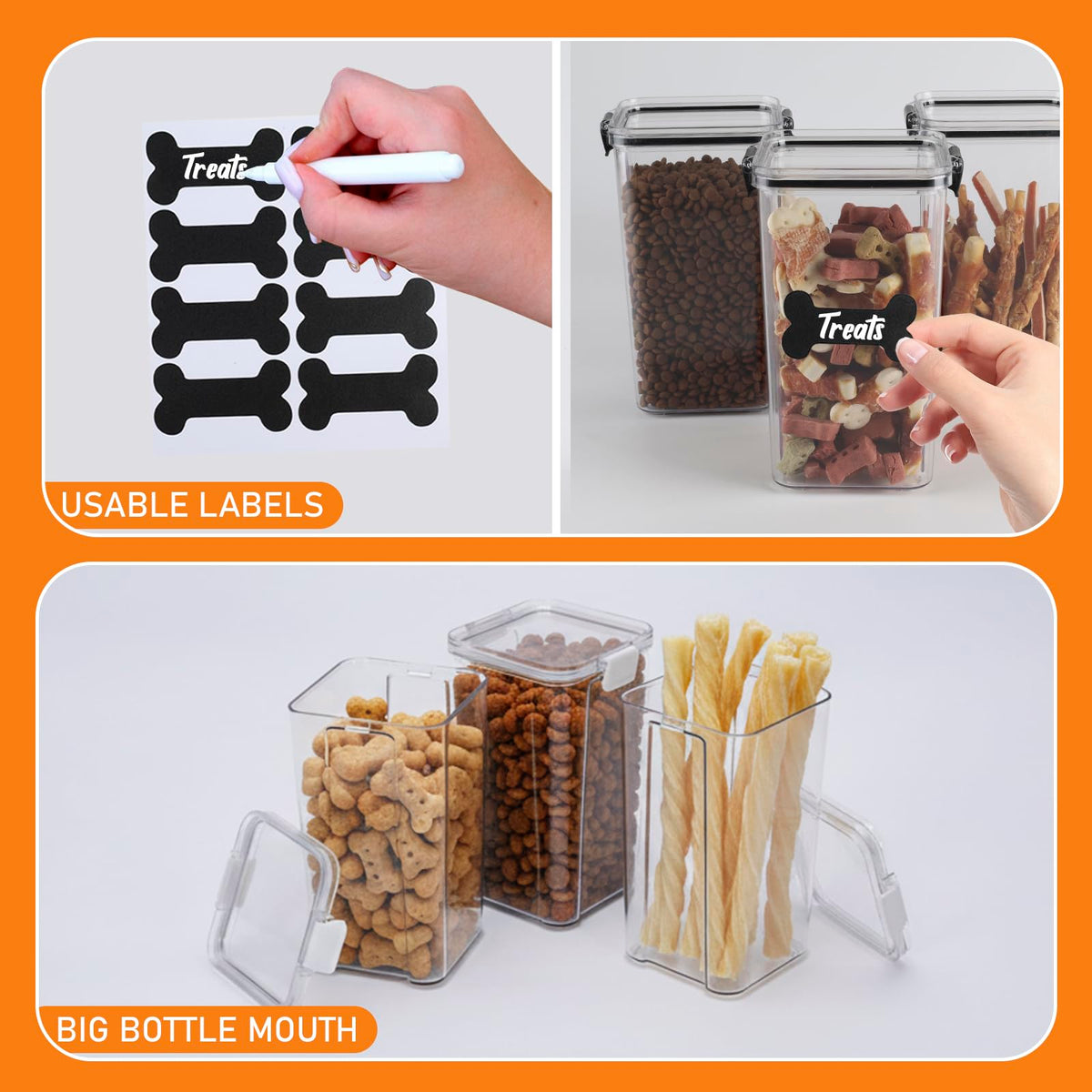 3 Pack Airtight Pet Food Storage Containers with Locking Clips L740