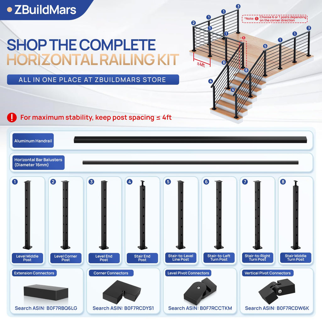 7 Pack 6 FT x 5/8 inch Aluminum Horizontal Baluster with Drill Bit T328848
