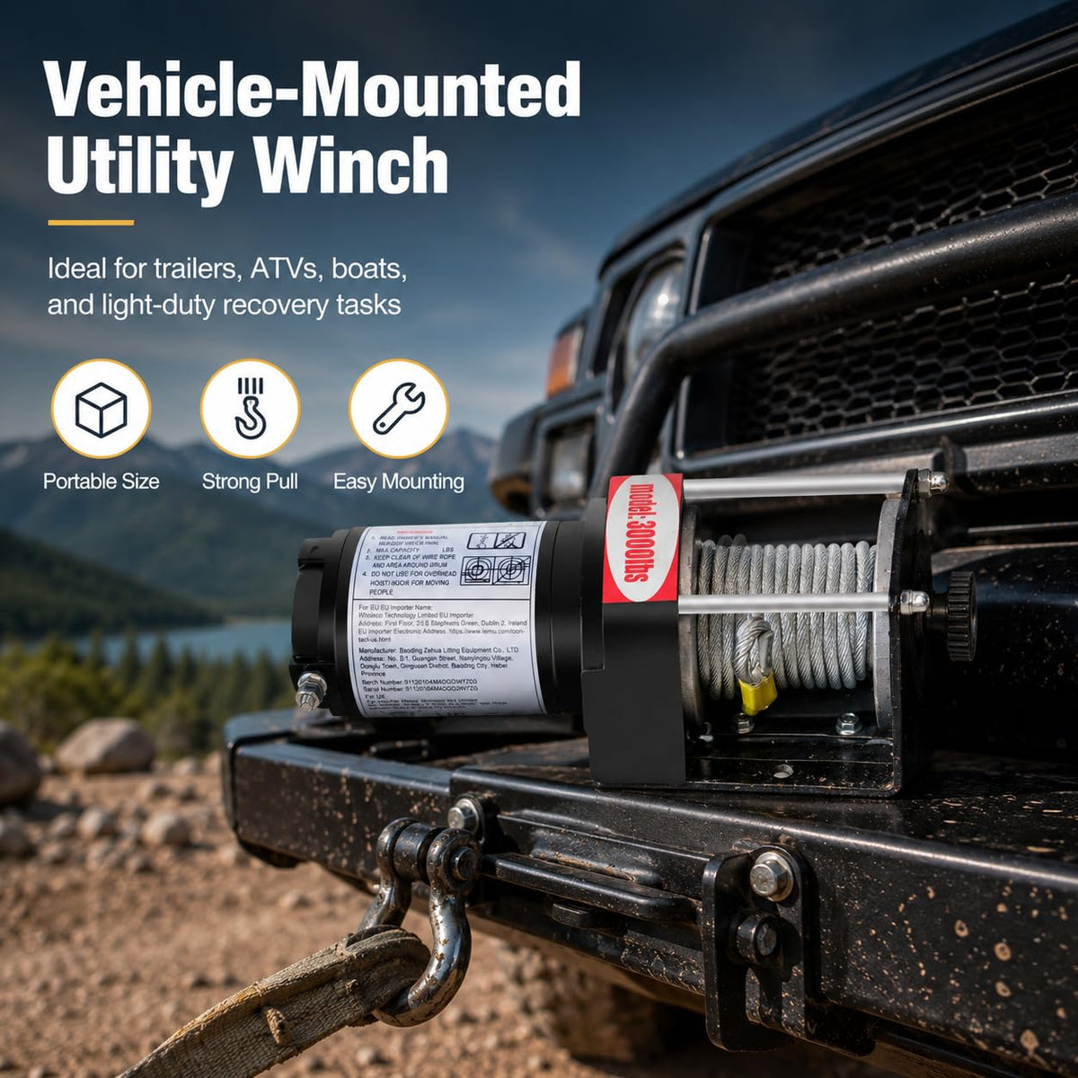 12V DC Electric Winch with Steel Cable A79036