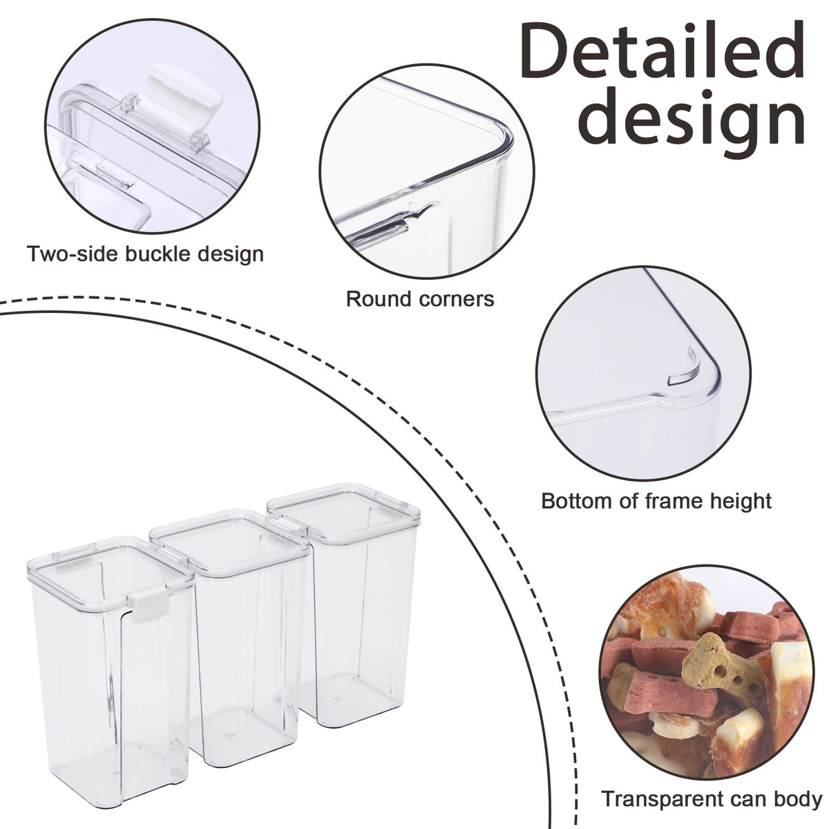 3 Pack Airtight Pet Food Storage Containers with Locking Clips L740