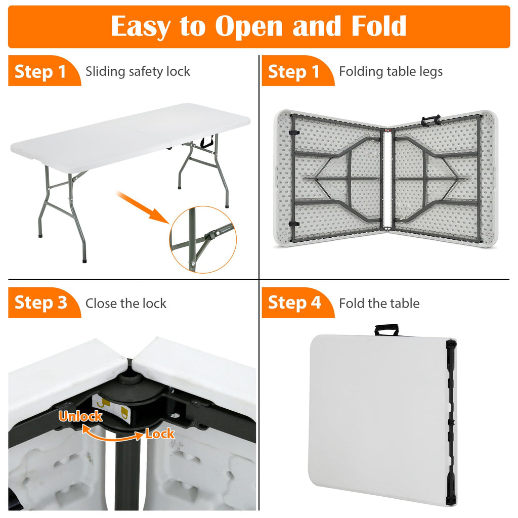 Portable Folding Table 6 FT Long with Handle White F4680