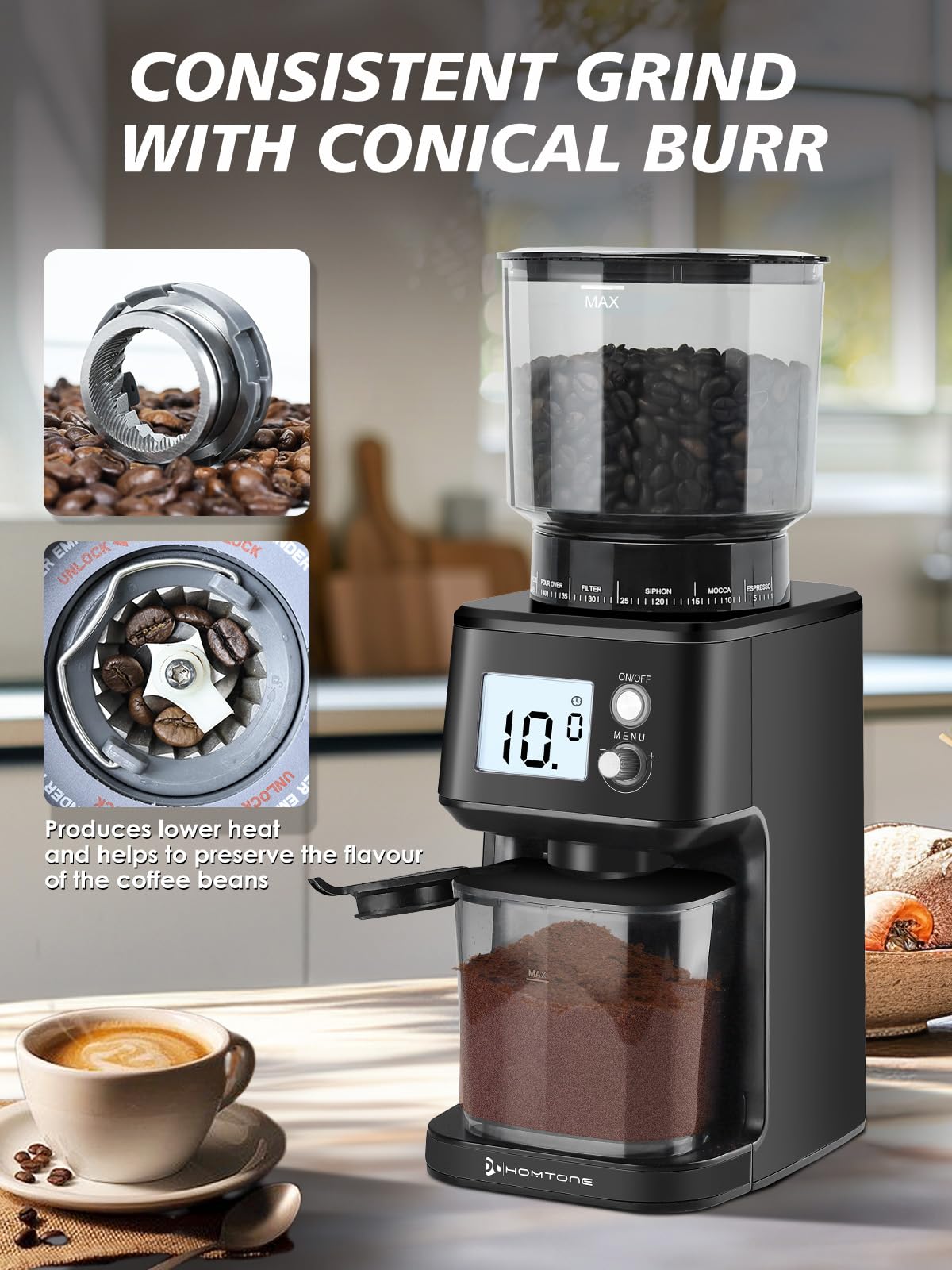 Conical Burr Espresso Coffee Grinder, 51 Settings, Stainless Steel F231