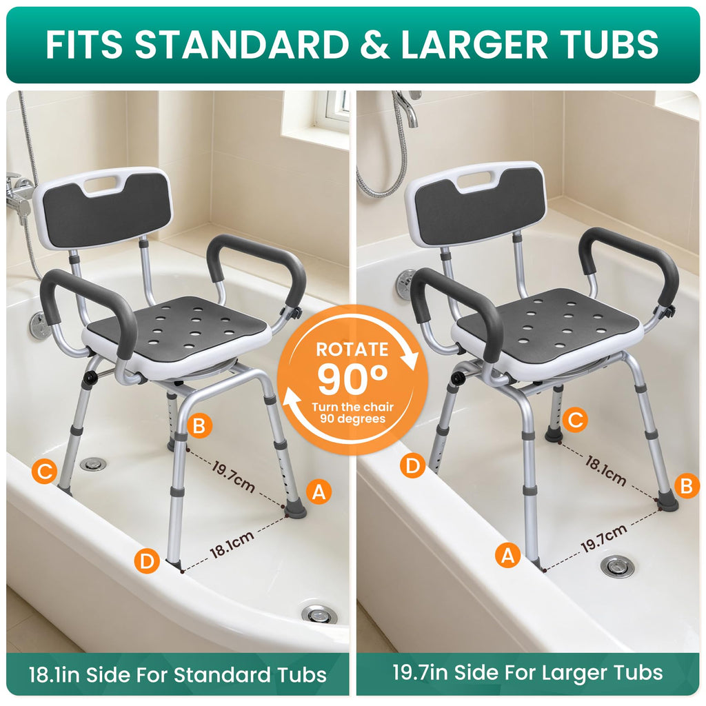 Swivel Shower Chair with Arms & Back, Heavy Duty Non-Slip Rotating Shower Bench Seat G239970