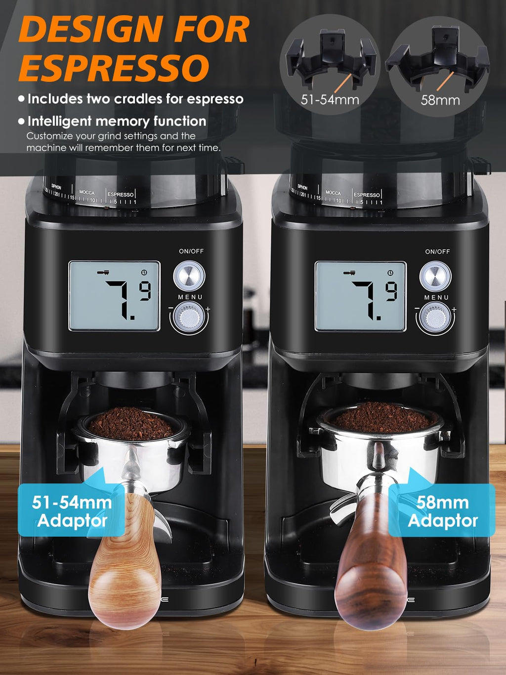 Conical Burr Espresso Coffee Grinder, 51 Settings, Stainless Steel F231