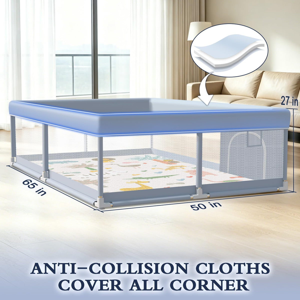 65 x 50 Inch Baby Playpen with Mat Z272