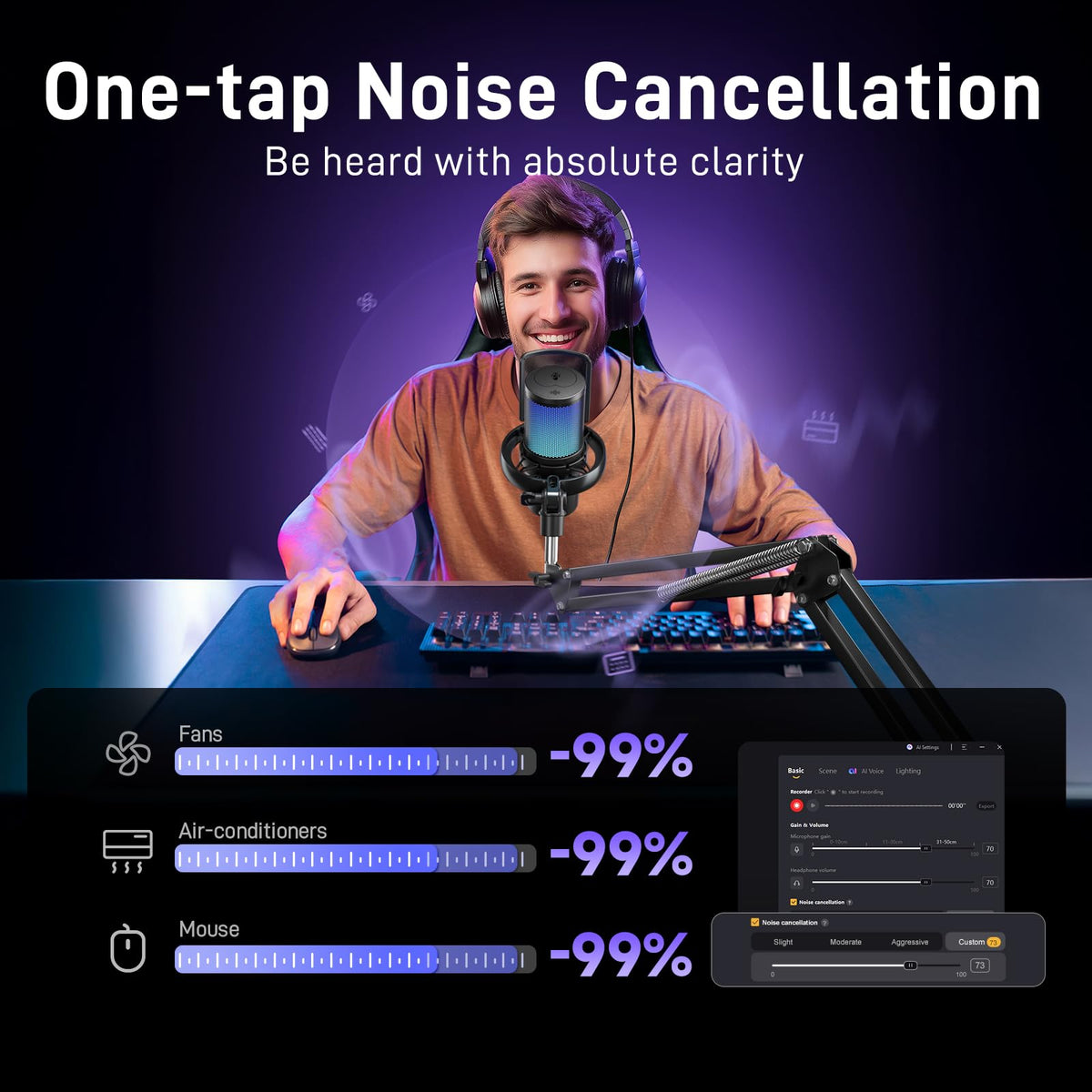 Wireless RGB Condenser Microphone with Boom Arm B816