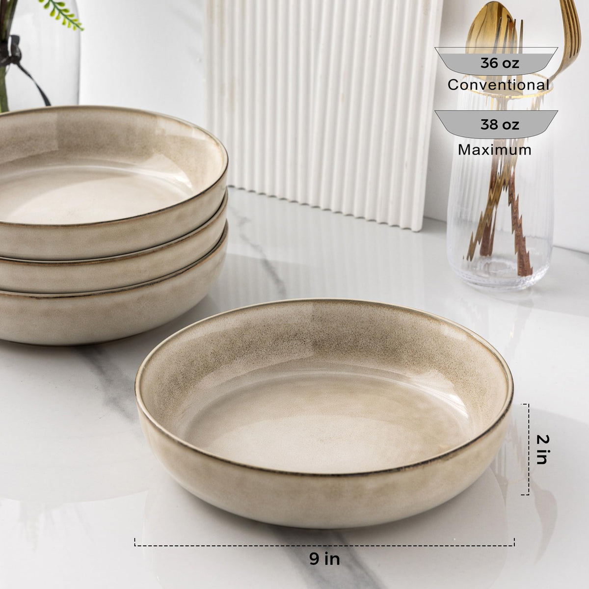 8.75'' 38oz Ceramic Pasta Bowls Set of 4 B83441