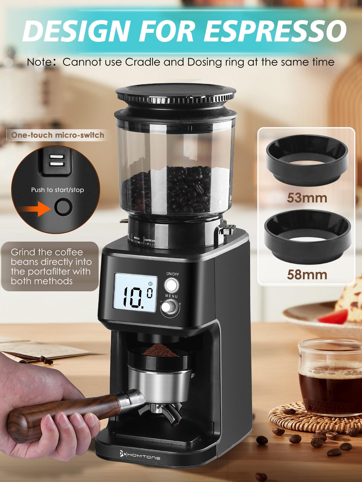 Conical Burr Espresso Coffee Grinder, 51 Settings, Stainless Steel F231
