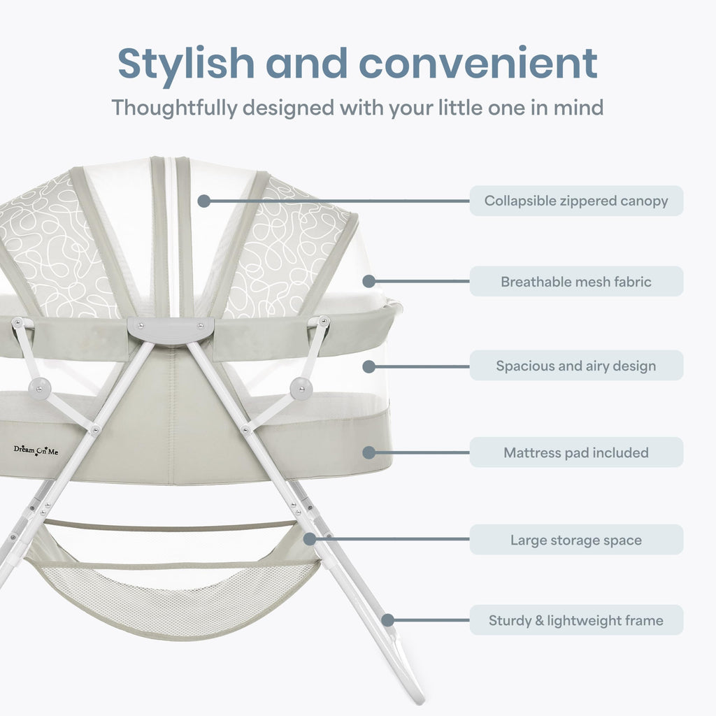 Portable Infant Bassinet, Double Mesh Canopy, Cool Grey N629
