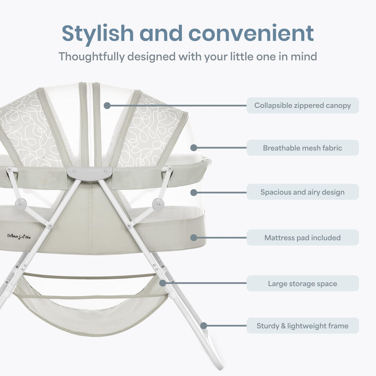 Portable Infant Bassinet, Double Mesh Canopy, Cool Grey N629